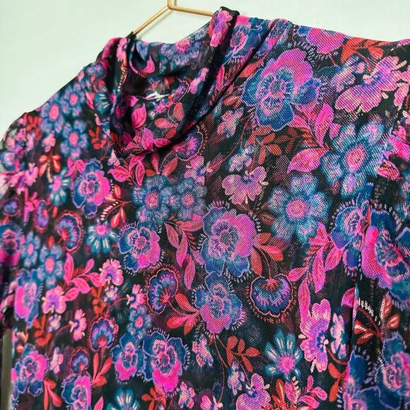 Misa Stormi Electric Ditsy Floral Mesh Sheer Midi Dress Size Extra Small - Picture 14 of 15